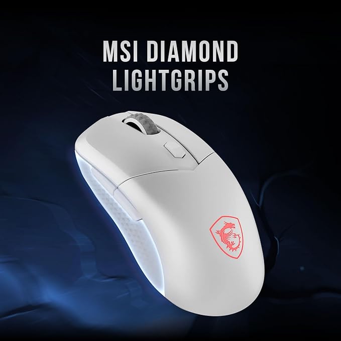 msi Versa 300 Wireless White Gaming Mouse 8000 DPI 30M+ Clicks Kailh Switch Optical Sensor Ergonomic Ambitextrous Hand Design RGB Light