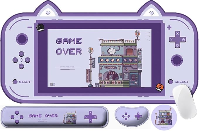 4-in-1 Large Gaming Mouse Pad Keyboard Wrist Rest Pad &amp Wrist Support Mousepad SetPastel Game Over Mousepad Cute Extended Desk Pad Waterproof Desk Mat for Home Office Study Game-Purple