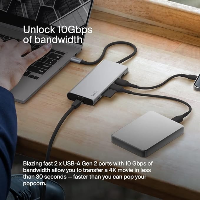 Belkin 7-in-1 USB-C Hub Multiport Adapter Dongle with 4K 60Hz HDMI 100W Power Delivery 2.5Gb 2 USB A Ports SD and MicroSD Slot for MacBook Pro 14 and 16 iPad Pro 12.9 &amp 11 XPS Surface and