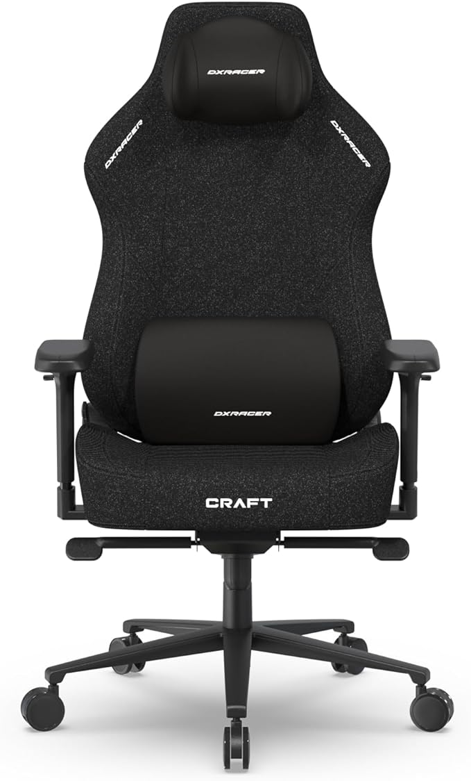DXRacer Craft XL Video Gaming Chair for Adults Ergonomic Office Reclining Computer Chair with Magnetic Head Pillow and Lumbar Support Racing Style Height Adjustable (Woven Fabric Black)