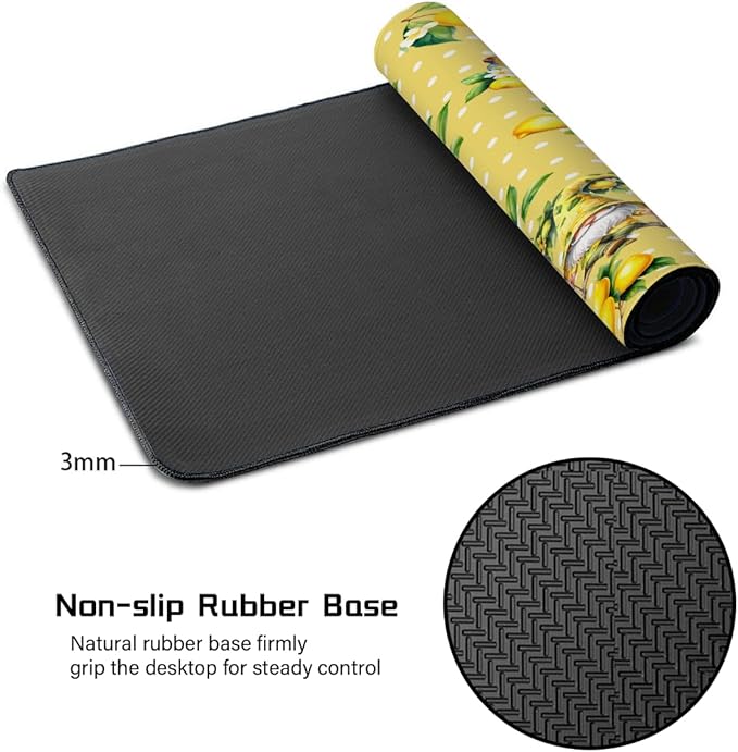 Yellow Lemon Gnome Large Mouse Pad Gaming Mousepad Desk Mat for Desktop Computer Keyboard Waterproof Mouse Mat Desk Pad with Non-Slip Base for Game School Office Home 35.4 x 15.7