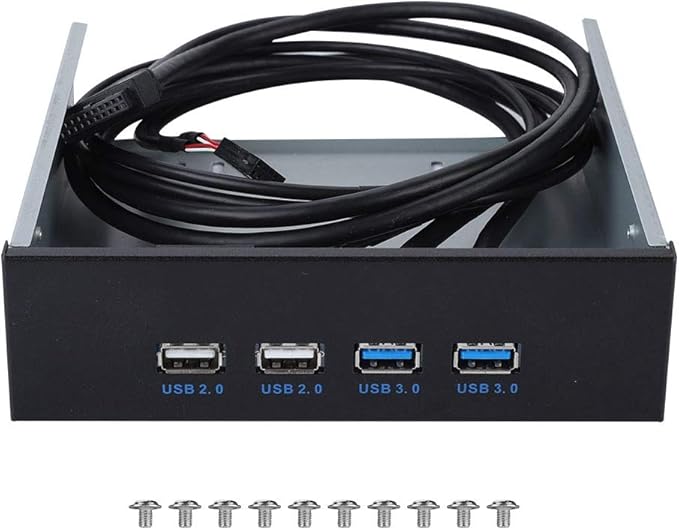 ASHATA 5.25 Front Panel4 USB Port Optical Drive Front PanelMultifunction 5.25 Inch 19 Pin/9Pin to USB 3.0 USB 2.0 4 Port Metal Optical Drive Bay for 7 32