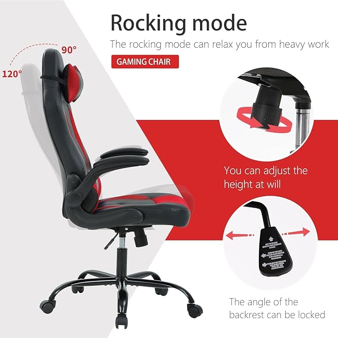 Gaming Chair PU Leather Computer Chairs Desk Chair w/Adjustable Headrest and Armrest PC Gaming Chair High Back Ergonomic Chairs Racing Game ChairRed