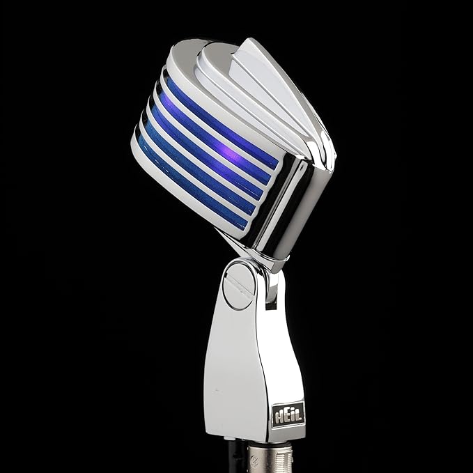 Heil The Fin Dynamic Microphone for Live Sound Applications and Video Podcasting XLR Microphone with Vintage Appeal Wide Frequency Response and Superior Rear Noise Rejection - Chrome/Blue
