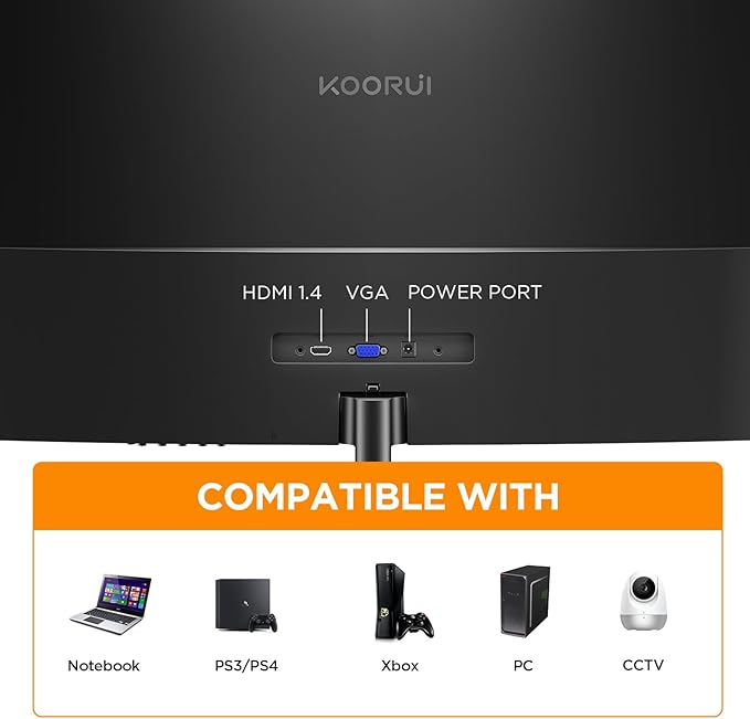KOORUI 24 inch Curved Monitor Full HD 1080P Curved Computer Monitor 100Hz 1500R PC Screen TÜV Rheinland Certified HDMI VGA Tilt Adjustment LCD Display Eye Care Black 24N5CA