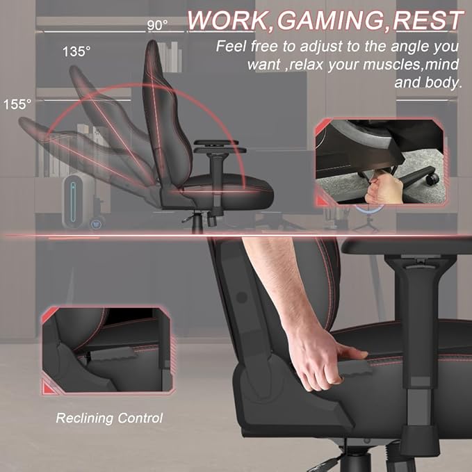 PC Gaming Chair Ergonomic Office Chair Desk Chair with Lumbar Support Flip Up Arms Headrest PU Leather Executive High Back Computer Chair for Adults Women Men (PU Black)