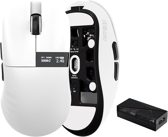 Chilkey Wireless Mouse Glacier LW 8K M Gaming Mouse with OLED Screen 8K Polling Rate 30000 DPI Optical Tracking 750 IPS Bluetooth 5.2/2.4G/USB-C 49g Super Lightweight 100 Million Clicks
