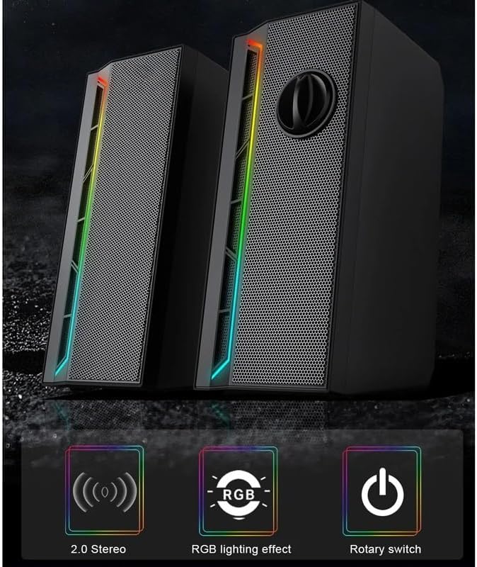 3.5mm Aux 2.0 Stereo Surround Music RGB Gaming Speakers Sound Bar for Computer Desktop PC Loudspeakers