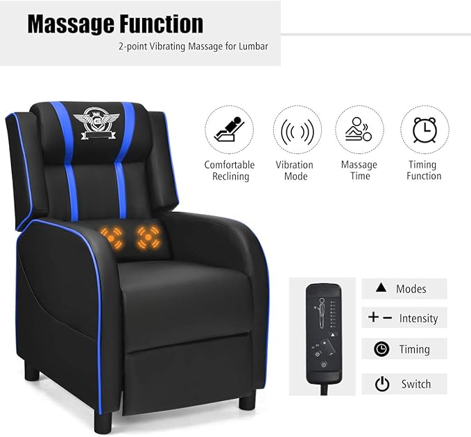 GORELAX Modern Massage Gaming Recliner Chair PU Leather Home Theater Recliner Chairs w/Footrest and Massage Racing Style Sofa Chair for Living Bedroom Gaming Room