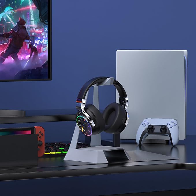 COOLV 2.4GHz Wireless Gaming Headset for PS5 PC PS4 - RGB Light Gaming Headset 60 HR Battery 7.1 Surround Sound Bluetooth 5.4 Gaming Headphones with Mic