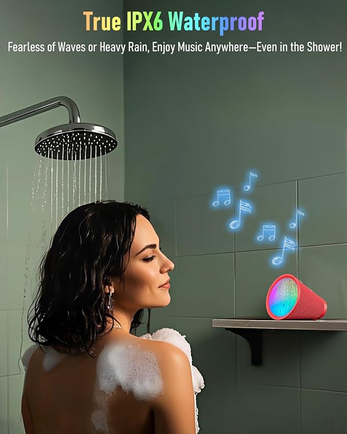 Portable Bluetooth Speaker Wireless with 9 Color Lights 20H Playtime Stereo Pairing Deep Bass IPX6 Waterproof Bluetooth 5.3 Small Speaker for Home Party Outdoor Camping Beach Gift