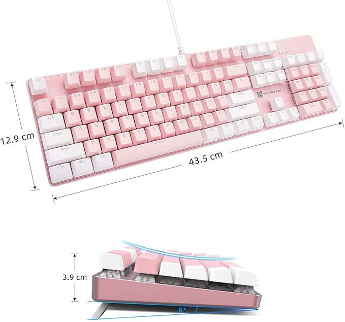 104 Keys Full Size Mechanical Keyboard | Blue Switch Pink &amp White Color 104 Keys US Layout Led Backlit Hot Swappable Wired Mechanical Light Up Pink Keyboard | Wired Gaming Computer Keyboards