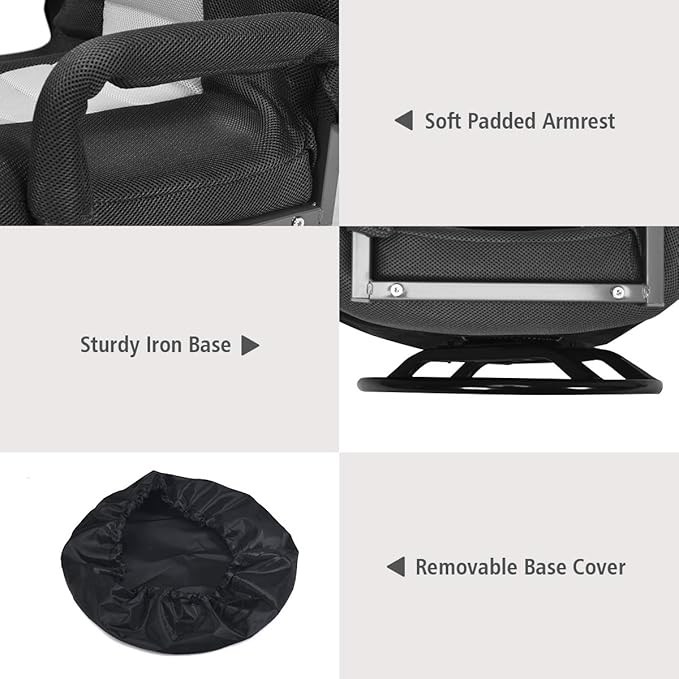 GOFLAME Swivel Gaming Floor Chair 360 Degree Folding Chair with Adjustable 6-Position Backrest and Armrest Lazy Sofa Lounger for TV Reading Playing Video Games (Black/Grey)