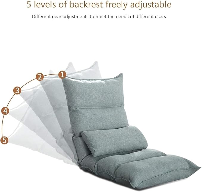 ELEFOCUS Folding Sofa Chair Folding Floor Chair Balcony Ergonomic Design Leisure Chair for Living Room Bedroom(Grey)