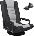 GOFLAME Swivel Gaming Floor Chair 360 Degree Folding Chair with Adjustable 6-Position Backrest and Armrest Lazy Sofa Lounger for TV Reading Playing Video Games (Black/Grey)
