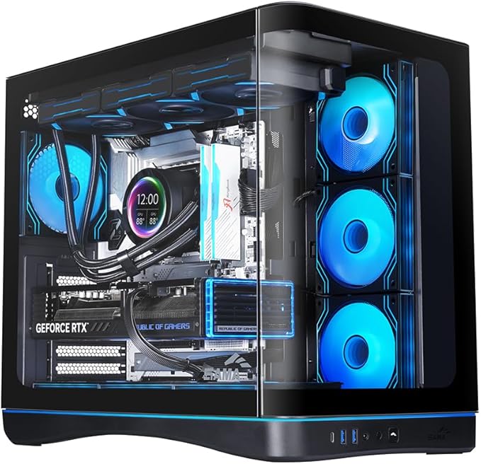 SAMA V62 Mid-Tower PC Case 7x120mm Pre-Installed ARGB PWM Fans 4mm Tempered Glass USB 3.1 Type-C &amp USB 3.0 Ports 7 Slots Support ATX/MATX/ITX (Back-Connect Compatible) Black