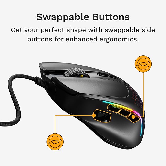 GLORIOUS Gaming Model I 2 Wired Gaming Mouse: 9 Programmable Buttons (2 Swappable) 66g Superlight 26k Optical Sensor 80M Click Rated Switches MMO/MOBA/FPS Side Thumb Rest (Black)
