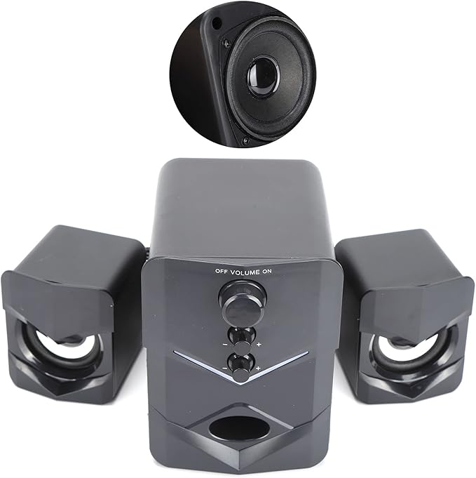 Multimedia Desktop Wired Subwoofer Speaker for Home Computer - Wide Compatibility Bass Enjoyment 2.1 Stereo Knob Adjustment