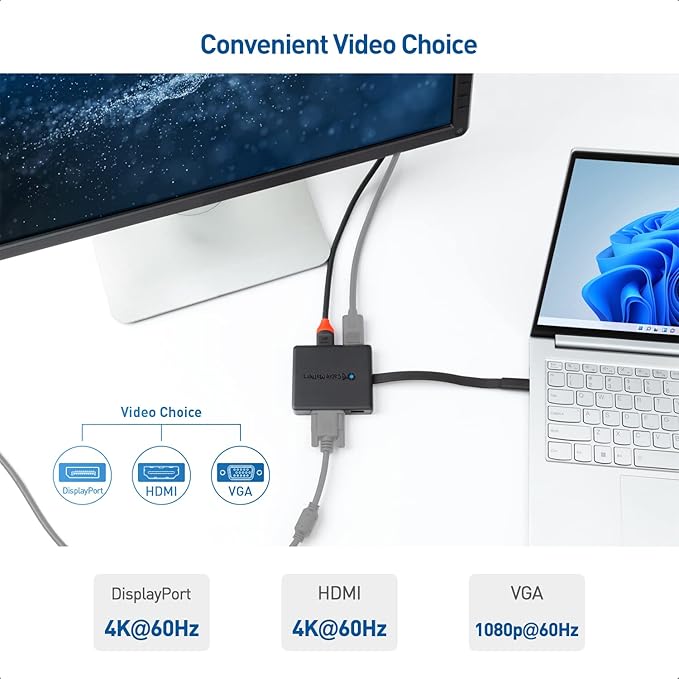 Cable Matters USB C Hub with HDMI DisplayPort VGA USB 2.0 Fast Ethernet 60W Charging - Thunderbolt 4 / USB4 / Thunderbolt 3 Port Compatible with MacBook Pro Dell XPS HP Spectre x360 and More