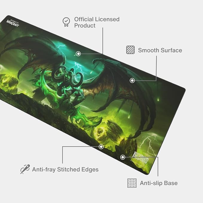 World of Warcraft Illidan Gaming Mouse Pad Computer Mouse Mat Flat Stitched Edge Non-Slip Rubber Base Gamers &amp Office Use 35 x 16 - Officially Licensed