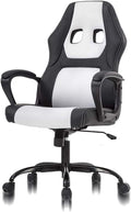 TTY Store Modern White Gaming Ergonomic Racing Office Chair PU Leather &amp Mesh 250 lbs Capacity 360 Swivel Easy Assembly