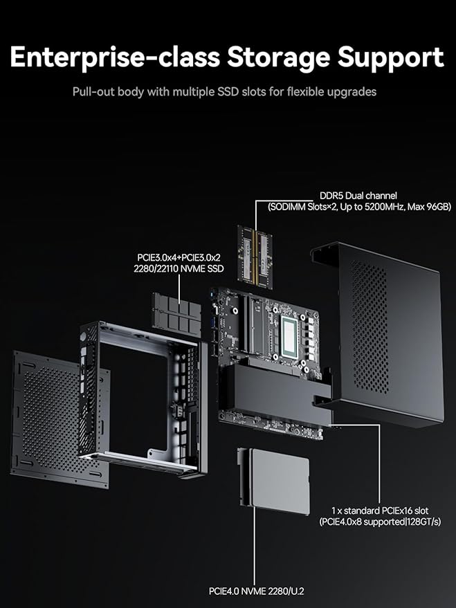 MINISFORUM MS-01 Mini PC Barebone with Intel Core i9-13900HvPro Enterprise Support2x10Gbps SFP+LAN/2x2.5G RJ45/2xUSB4/HDMI/16xPCIe 4.0/M.2 NVMe SSD/U.2 NVMe SSDMini Computer(No OS/RAM/SSD)