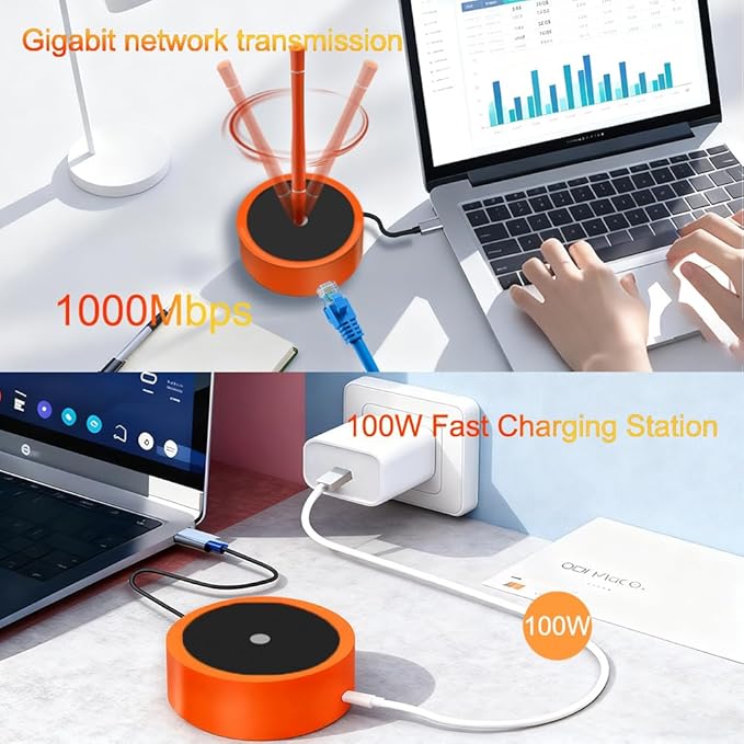 Htfoevrxs Magnetic Levitation Pen Ballpoint Pen with with Magnetic Dock Base USB3.0 Port 3-in-1 USB-C Hub &amp 1000Mbps Ethernet Business Gifts Birthday Gifts