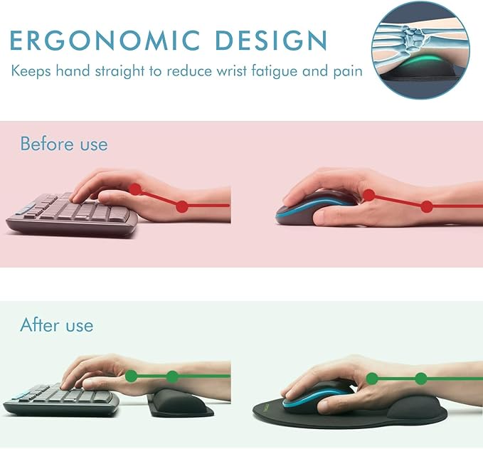 Ergonomic Mouse Pad with Wrist Rest Premium Memory Foam Keyboard and Mouse Wrist Rest Pads Set- for Comfortable Typing &ampWrist Pain Relief (Pack of 4)