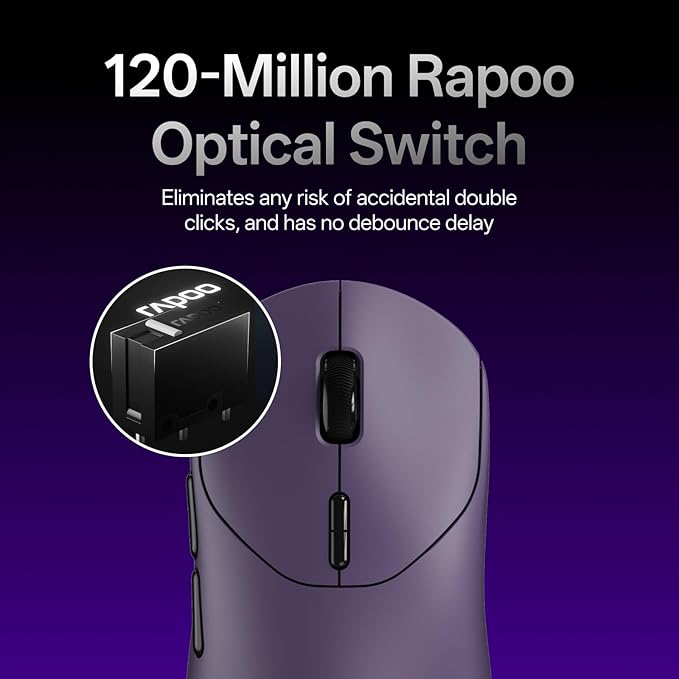 Rapoo VT2 MAX Wireless Gaming Mouse True 8K Wireless Polling Rate 53g Lightweight Up to 750 Hr Battery Nordic nRF54L15 MCU 120-Million Optical Switch 10 Programmable Buttons Macro Enabled