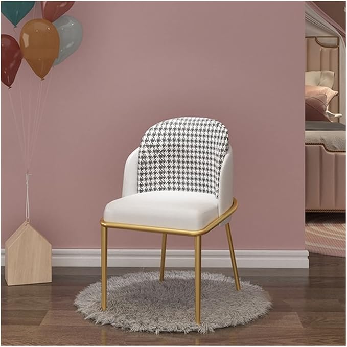 Adjustable Office Computer Chair with Armrest Dining Chairs Room Furniture Home Chair Bedroom Backrest Makeup(White-Black)