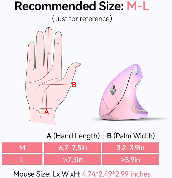 TECKNET Ergonomic Mouse Wireless Bluetooth Vertical Mouse 4800 DPI Optical Tracking 6 Adjustable DPI Quiet Clicks 2.4GHz with USB A Receiver 12 Months Battery 6 Buttons Wide Compatibility