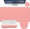 Dapesuom Large Gaming Mouse Pad Mouse Pads with Wrist Rest Wrist Support 4in1 XXL Desk Mat Desk Pad + Ergonomic Mousepad + Memory Foam Keyboard Mat Wrist Rest + Coaster Set for Computer Rose Pink