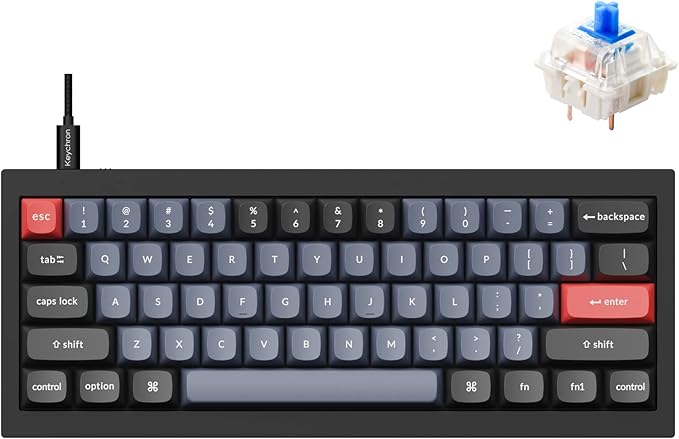 Keychron Q4 Wired Custom Mechanical Keyboard 60% Layout QMK/VIA Programmable Macro with Hot-swappable Gateron G Pro Blue Switch Double Gasket Compatible with Mac Windows Linux (Black)