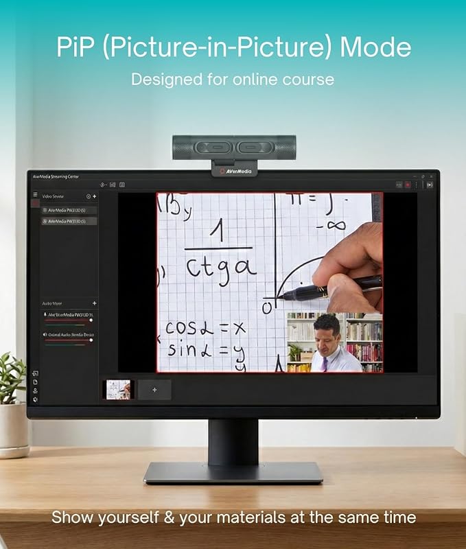AVerMedia PW313D DualCam 2K Document Camera and Webcam for PC/Mac/Laptop Autofocus AI Noise Reduction Online Teaching Works with Zoom/Teams/Google Meet Includes Tripod TAA/NDAA Compliant