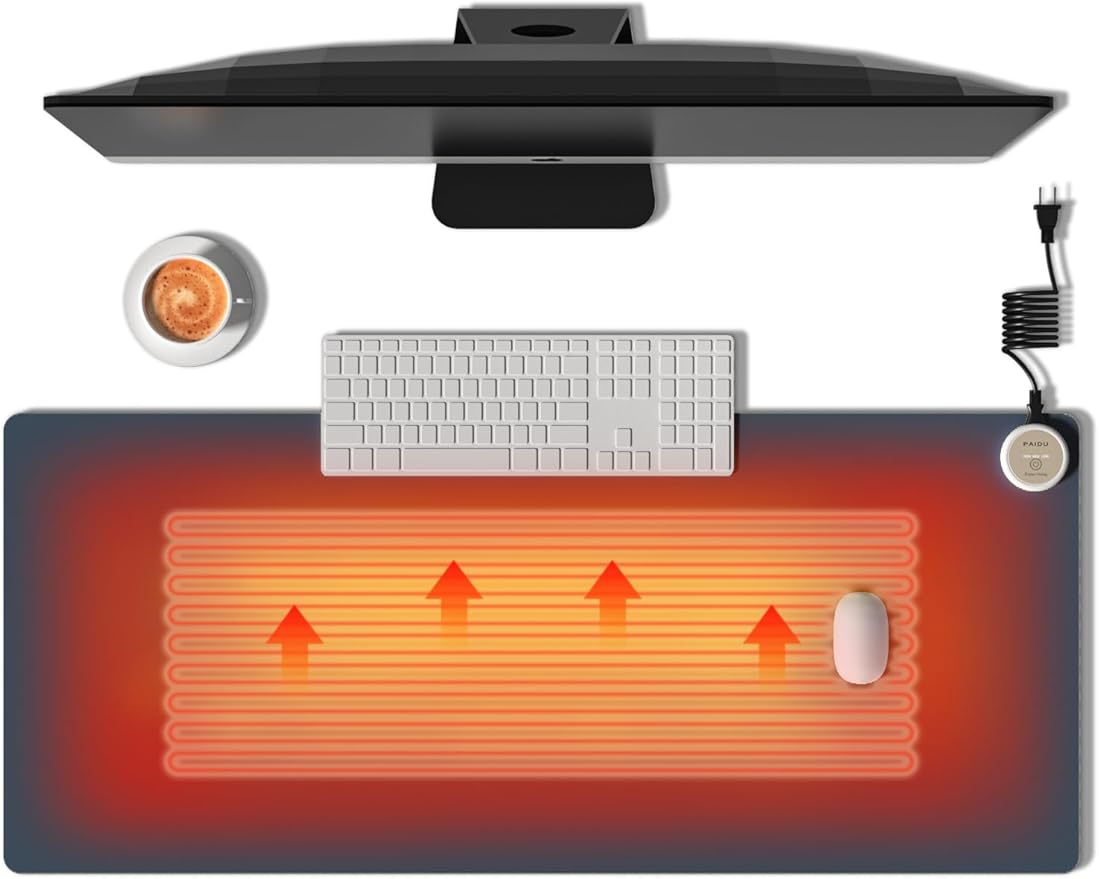 Heated Mouse Pad Hand Warmers Electric Warm Office Desk Mat 31.5 x 13 3 Control Levels Temperature 3 Hours Auto Shut-Off Suitable for Home/Offices Computer Keyboard Pads (Navy Blue)