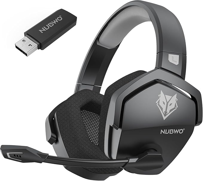 NUBWO Wireless Gaming Headset with Mic for Ps5 Ps4 PC Zero Interference 100-Hour Battery All-Day Play 23ms Sync for Fortnite &amp Call of Duty/FPS Gamers Triple Mode All Devices Compatible - Gra