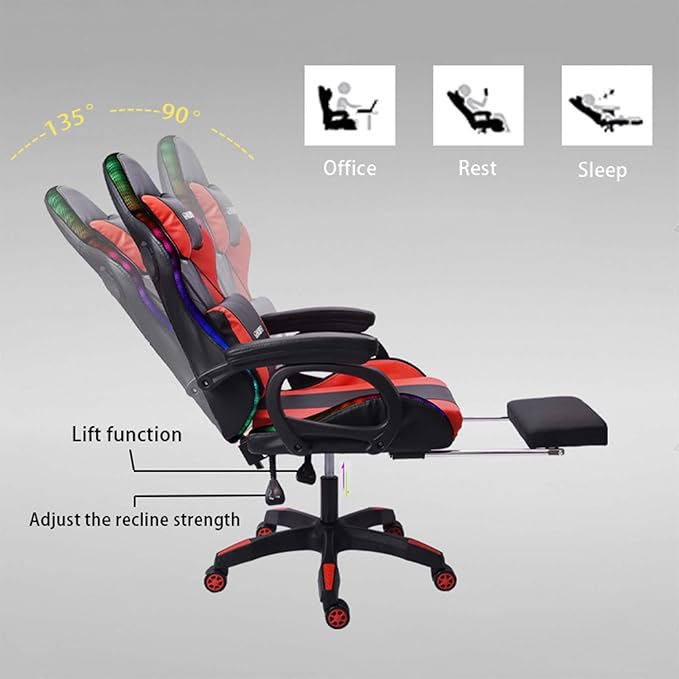 TBQATNTS Ergonomic Gaming ChairErgonomic Video Game Chair With MassageWith Footrest Video Game Chair High BackLed LightsSeven Point MassageWith Adjustable Lumbar SupportFor Office Or GamingWhit
