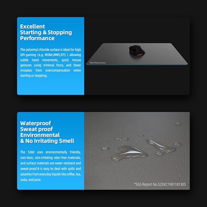 Hard Gaming Mouse Pad 3 Layers Mouse Pad with Resin Surface Premium Dual-Side Waterproof Sweatproof Fast and Accurate Control Hard Mousepad for Gaming Office and Home 14.17'' x 11.02''-Grey