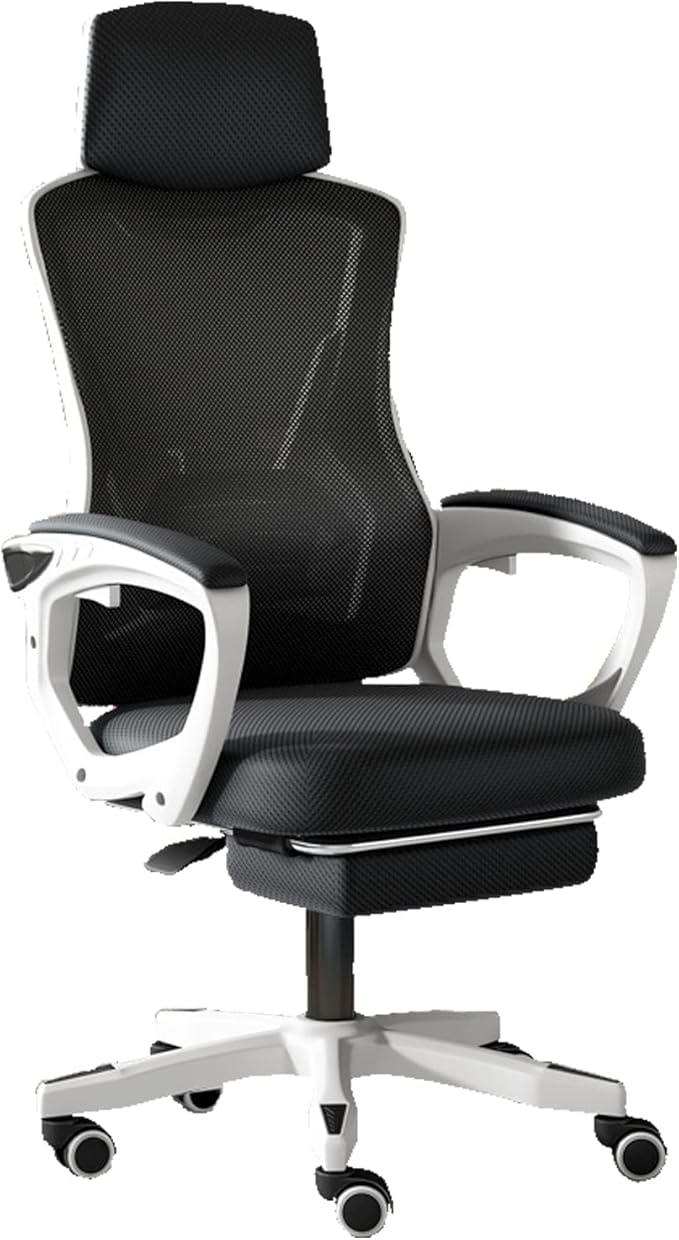 Ergonomic Gaming Chair Adjustable Height High Back Video Game Chair with Footrest and Lumbar Support for Adult Teen Home Bedroom Gaming White+Black
