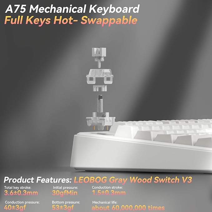 SOLAKAKA A75 75% Wireless Mechanical Keyboard Hot Swappable Gaming Keyboard with Multifunction Knob &amp RGB Gasket Mounted Creamy Keyboard PBT Keycaps Compact Layout for Win/Mac/PC