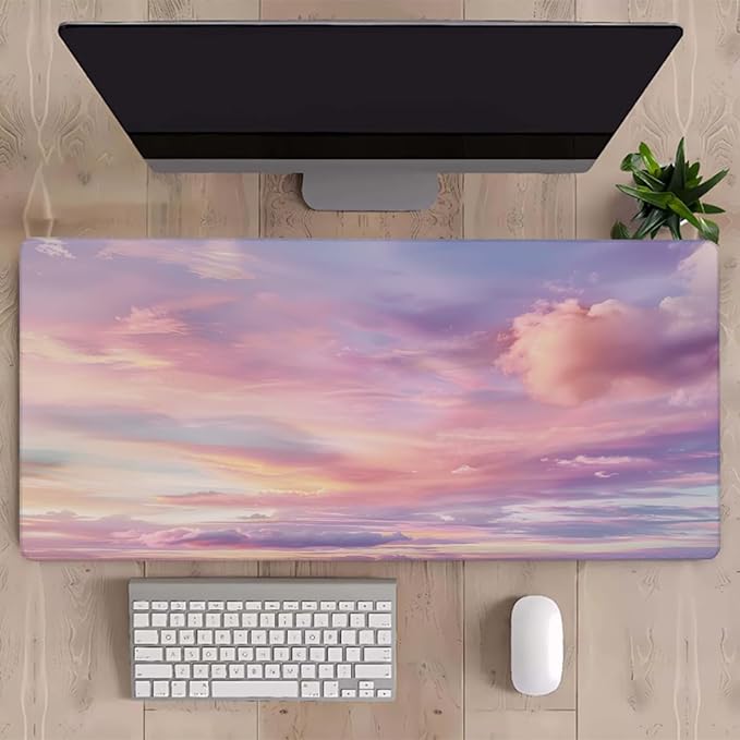 Pink Blue Cloud Large Mouse Pad Gaming Mousepad Desk Mat for Desktop Computer Keyboard Waterproof Mouse Mat Desk Pad with Non-Slip Base for Game School Office Home 35.4 x 15.7