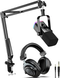 FIFINE XLR/USB Dynamic Microphone Kit with Studio Monitor Headphones Gaming Microphone for PC Bundle with Over-Ear Wired Headphones Mic Boom Arm for Streaming Podcast Vocal Recording (AM8T+H8)