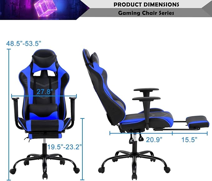 PC Computer Lumbar Support HeadrestHigh Back Racing Office Video Gaming Rolling Swivel Task Chair for Kids or AdultsBlue