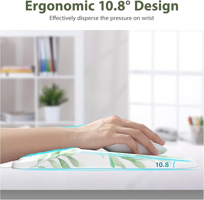 EYROZILL 3 in 1 Ergonomic Mouse Pad and Keyboard Wrist Rest Cute Mouse Pad with Wrist Support Massage Design Non-Slip Wrist Pad for Mouse Desk Mouse Set (Green Plant)