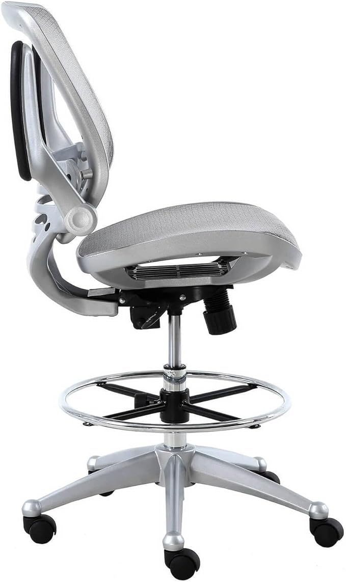 Maykoosh Mesh Drafting Chair - Adjustable Height &amp Lumbar Support - Heavy Duty Rolling Chair - Platinum
