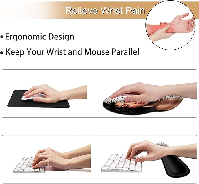 Ergonomic Gaming Mouse Pad Wrist Support and Memory Foam Keyboard Wrist Rest with Anti-Slip Base for Home Office Computer Desk Pad Gel Black Mouse Pad Easy Typing African American Women Black Girl