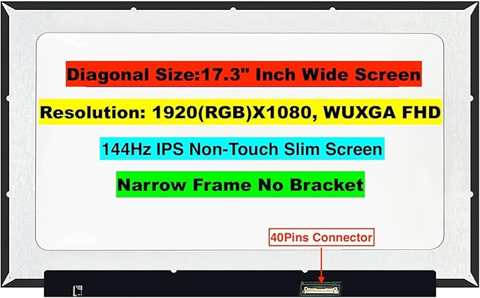 EM EMAJOR TECH New Screen Replacement for NV173FHM-NX4 V8.0 V8.1 1920X1080 FHD 144Hz Non-Touch LCD LED Display with Set of Tape and Tools