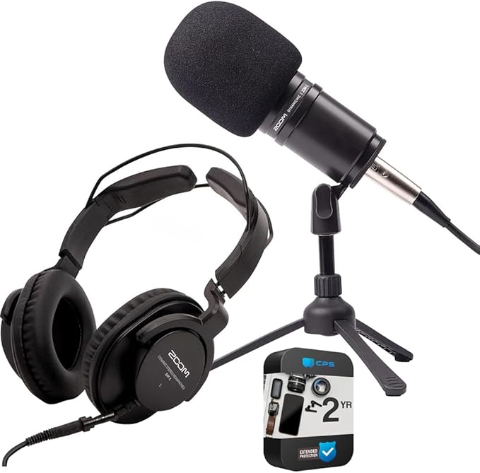 Zoom ZDM1PMP Podcast Mic Pack with Dynamic Microphone Headphones Tripod XLR Bundle with 2 YR CPS Enhanced Protection Pack