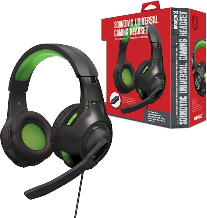 Armor3 Soundtac Universal Gaming Headset (Green) for Xbox Series X/Xbox Series S/Nintendo Switch/Lite/ PS4/ PS5/ Xbox One/Wii U/PC/Mac - PlayStation 5