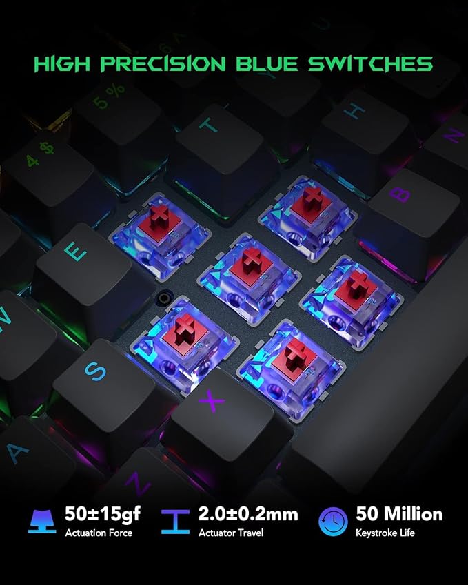 Black Shark RGB Mechanical Gaming Keyboard LED Backlit Wired Keyboard with Red Switches Fully Programmable Anti-Ghosting 104 Keys for Desktop PC Sixgill K2